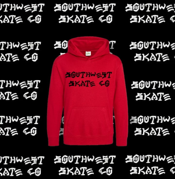 Red southwest skate co skate and destroy black logo hoodie