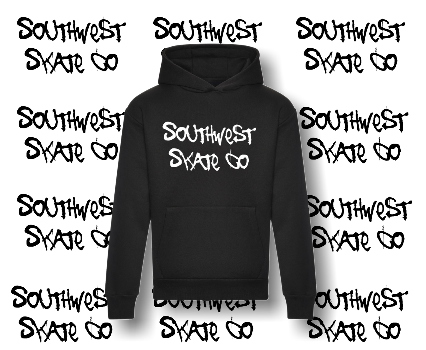 Black southwest skate co white front print hoodie