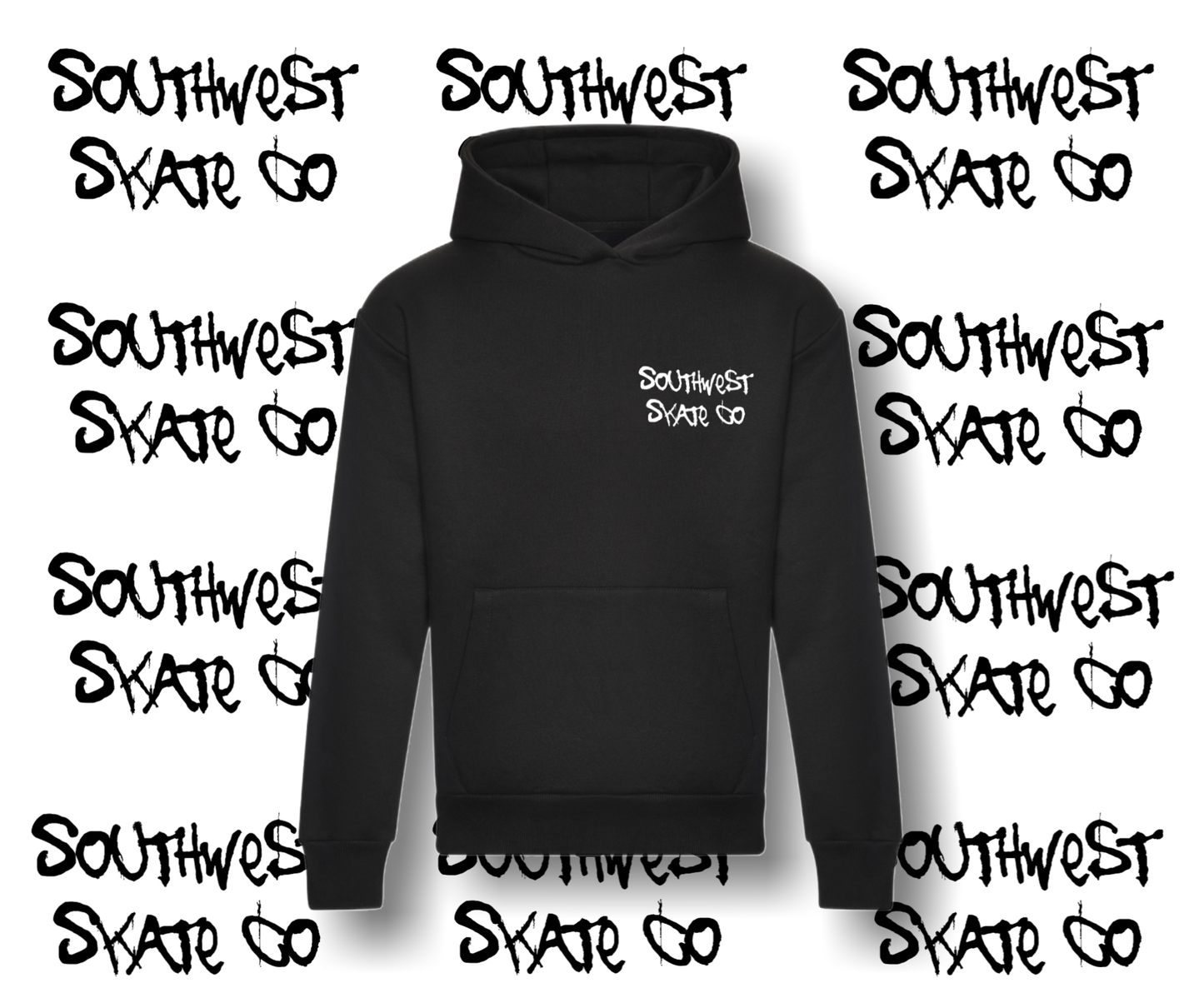 Black southwest skate co white back and front print hoodie