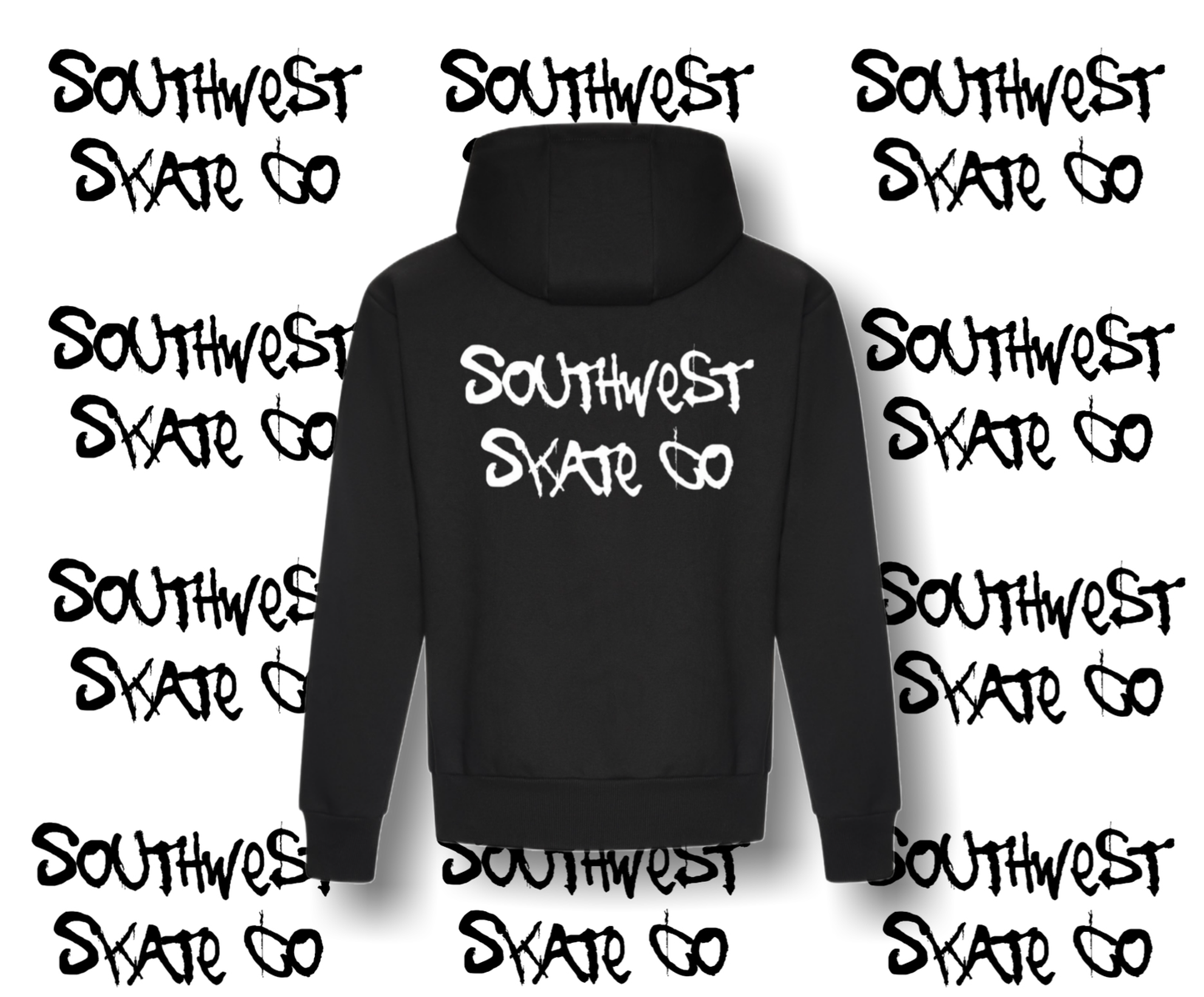 Black southwest skate co white back and front print hoodie