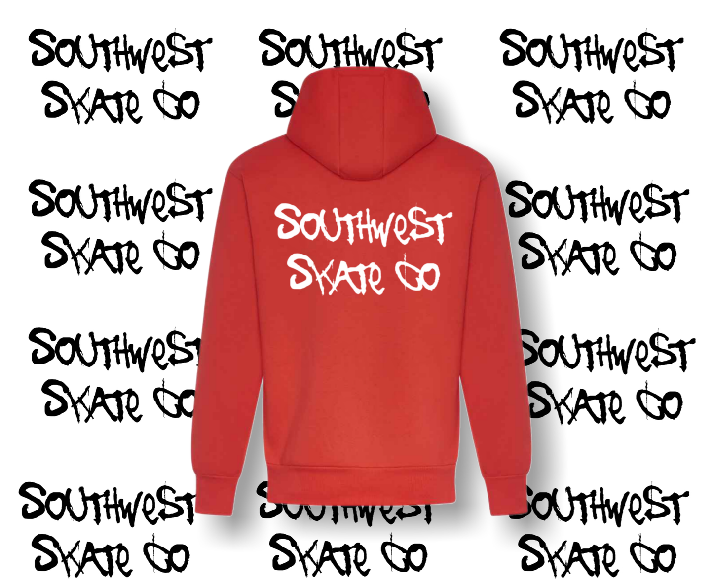 Red southwest skate co white back and front print hoodie
