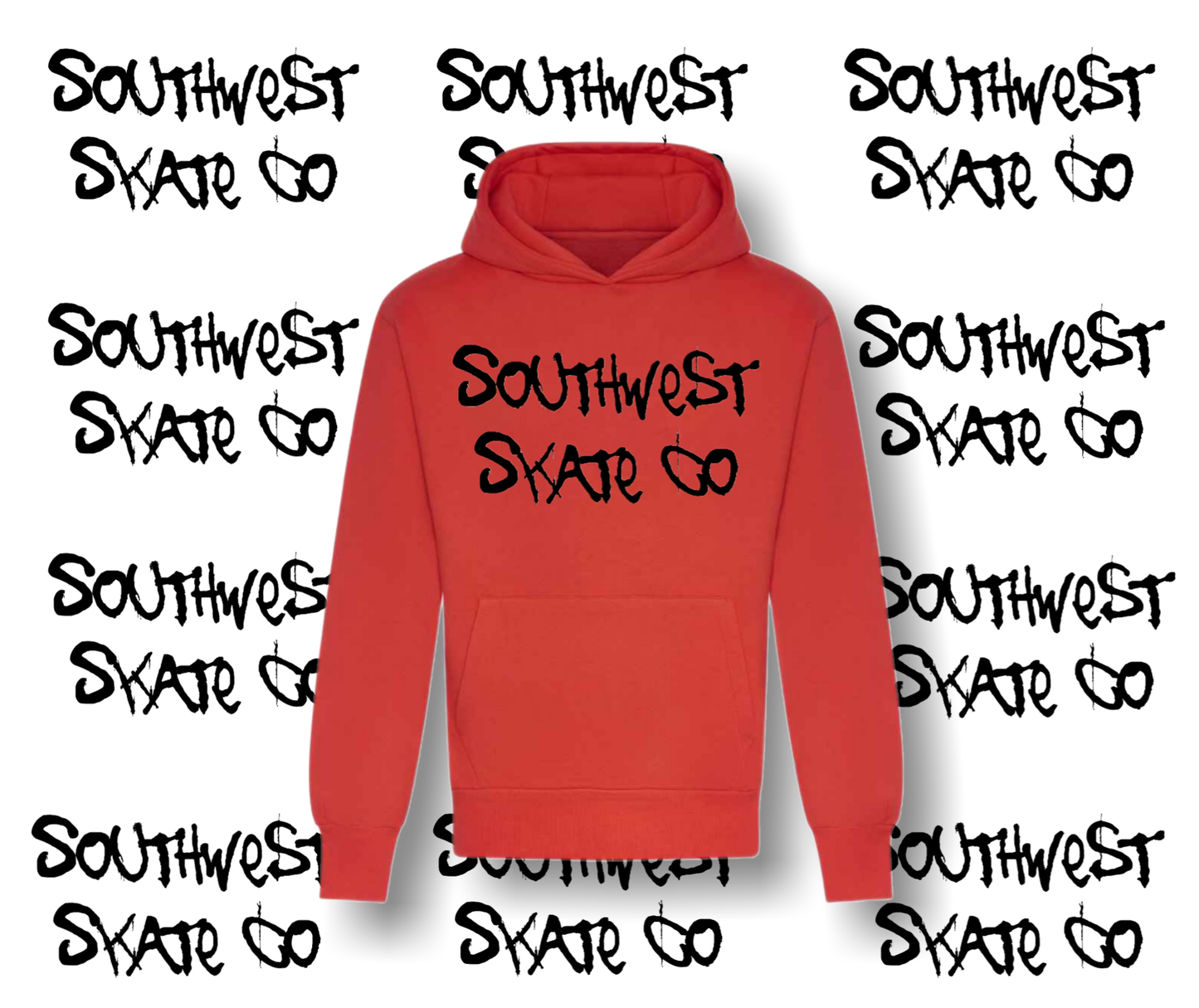 Red southwest skate co black front print hoodie