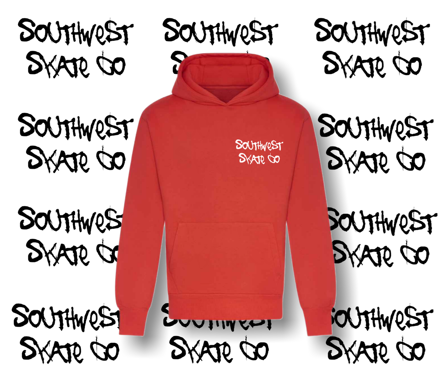 Red southwest skate co white back and front print hoodie
