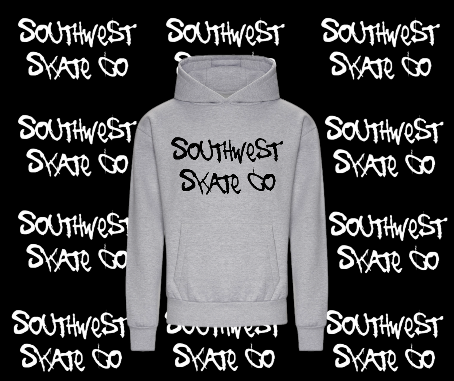 Grey southwest skate co black front print hoodie