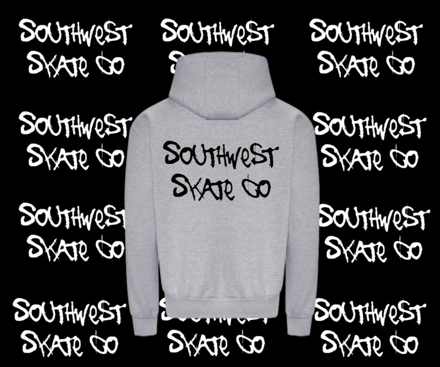 Grey southwest skate co black back and front print hoodie