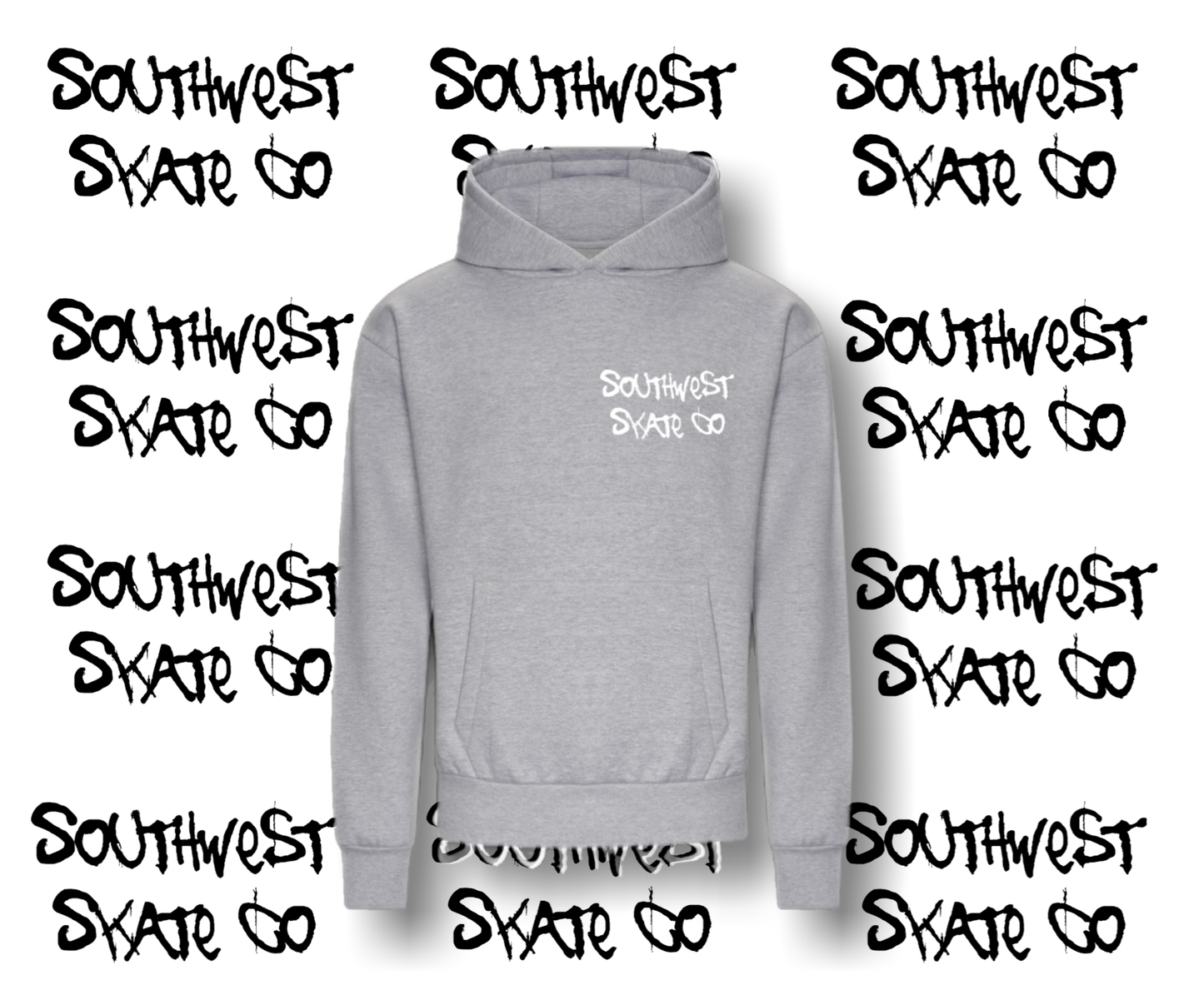 Grey southwest skate co white back and front print hoodie