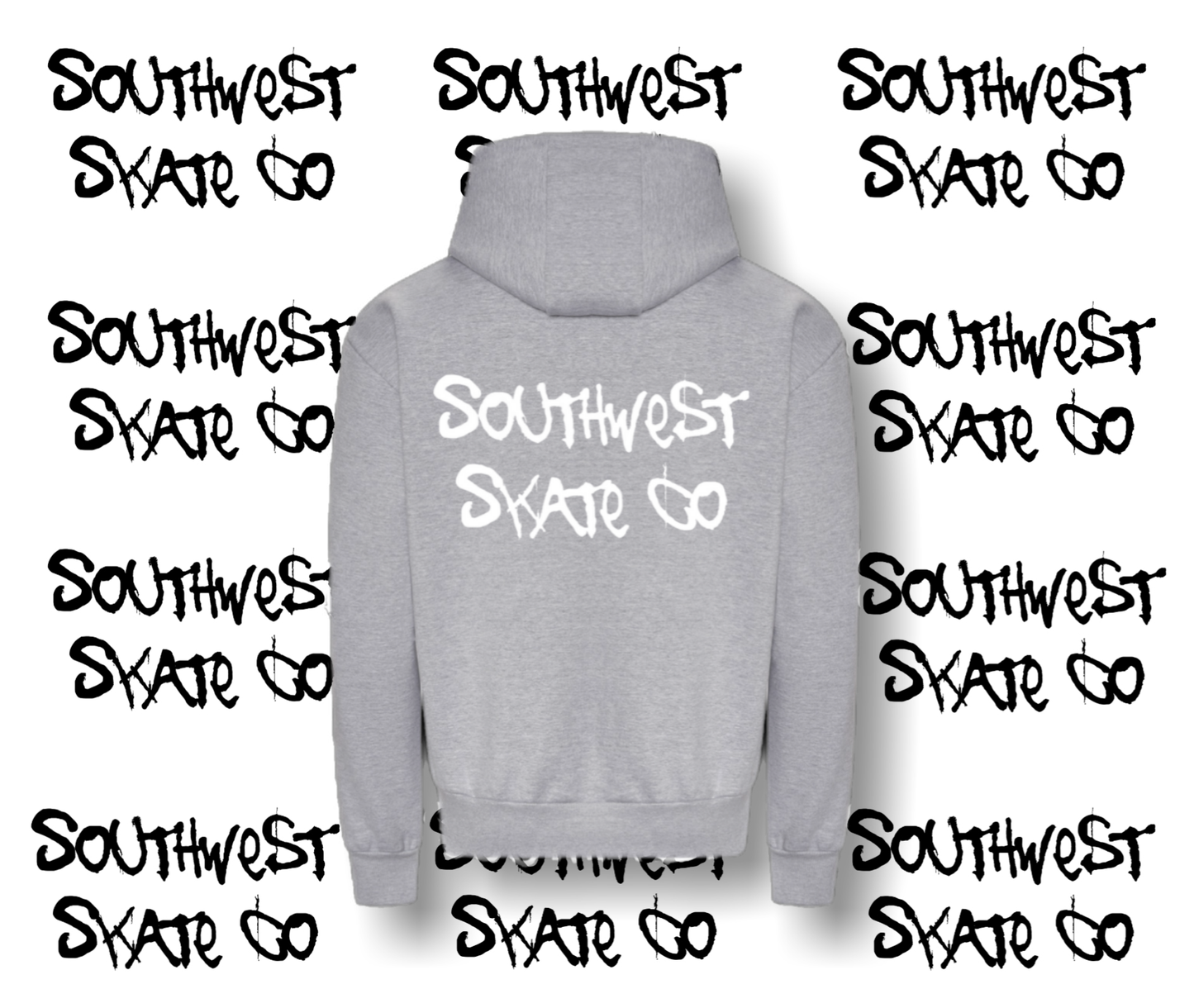 Grey southwest skate co white back and front print hoodie