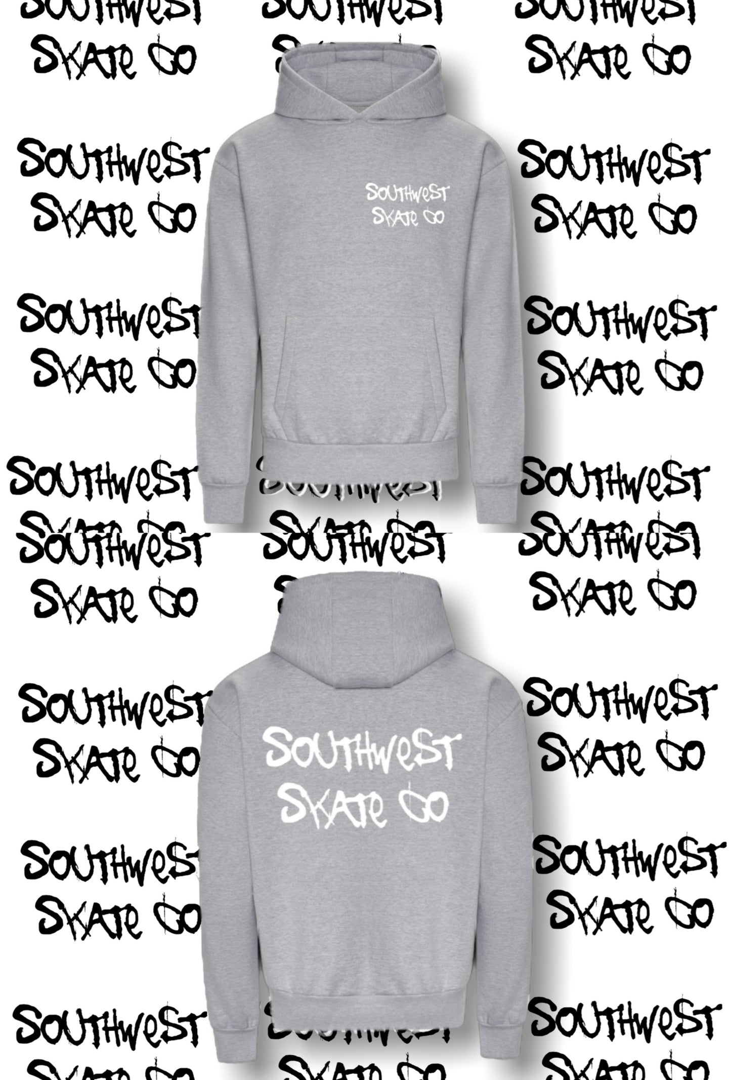 Grey southwest skate co white back and front print hoodie