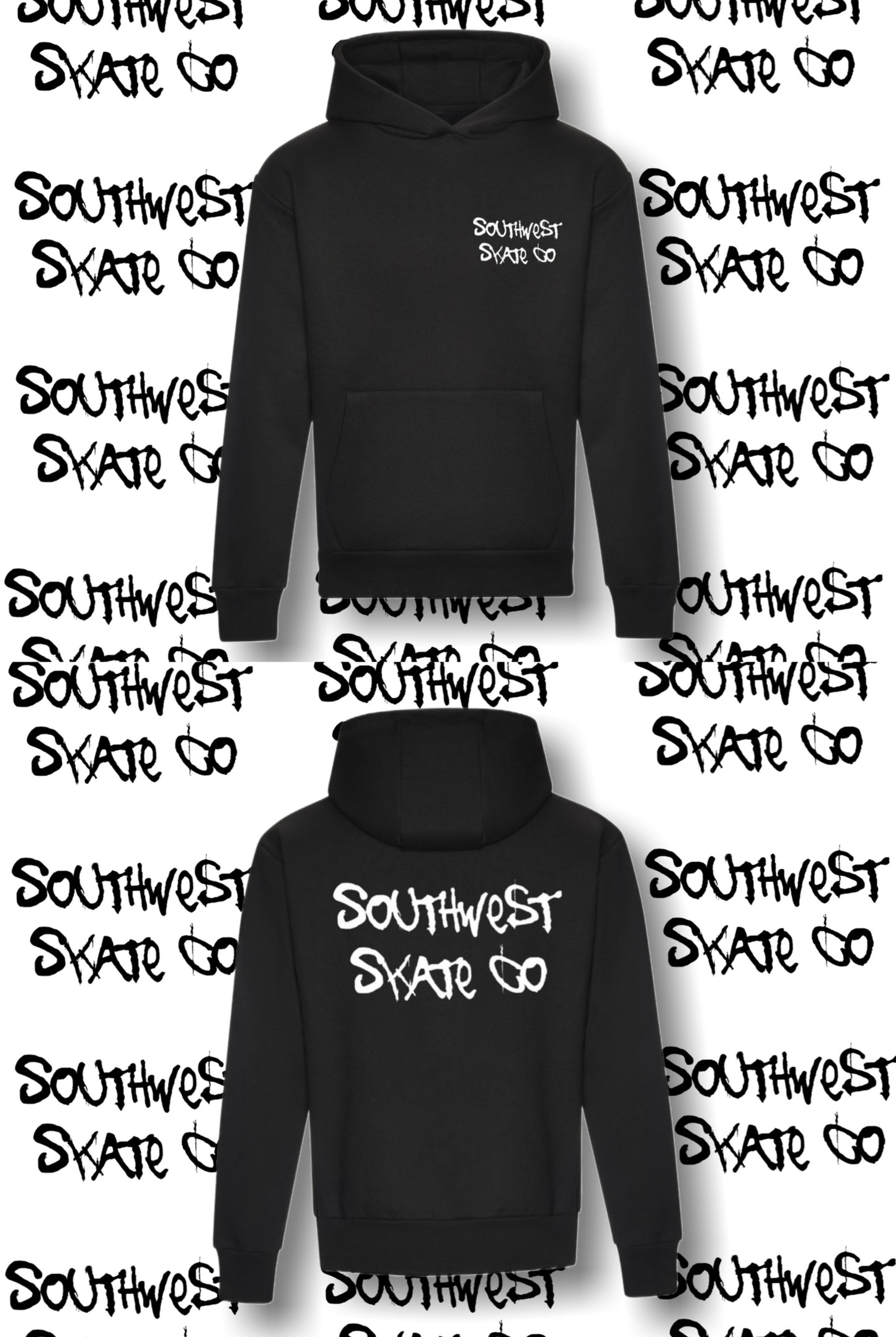 Black southwest skate co white back and front print hoodie