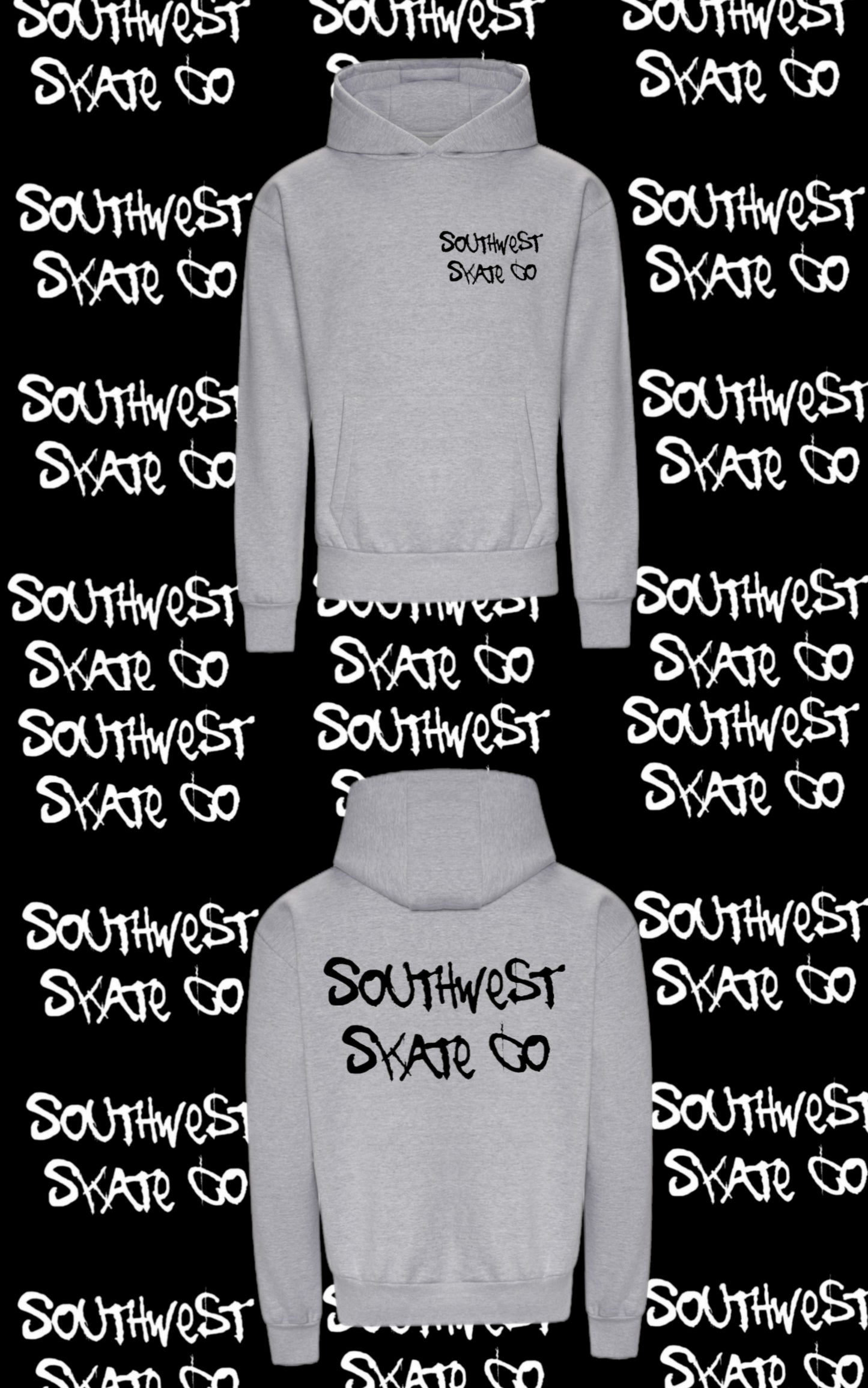 Grey southwest skate co black back and front print hoodie