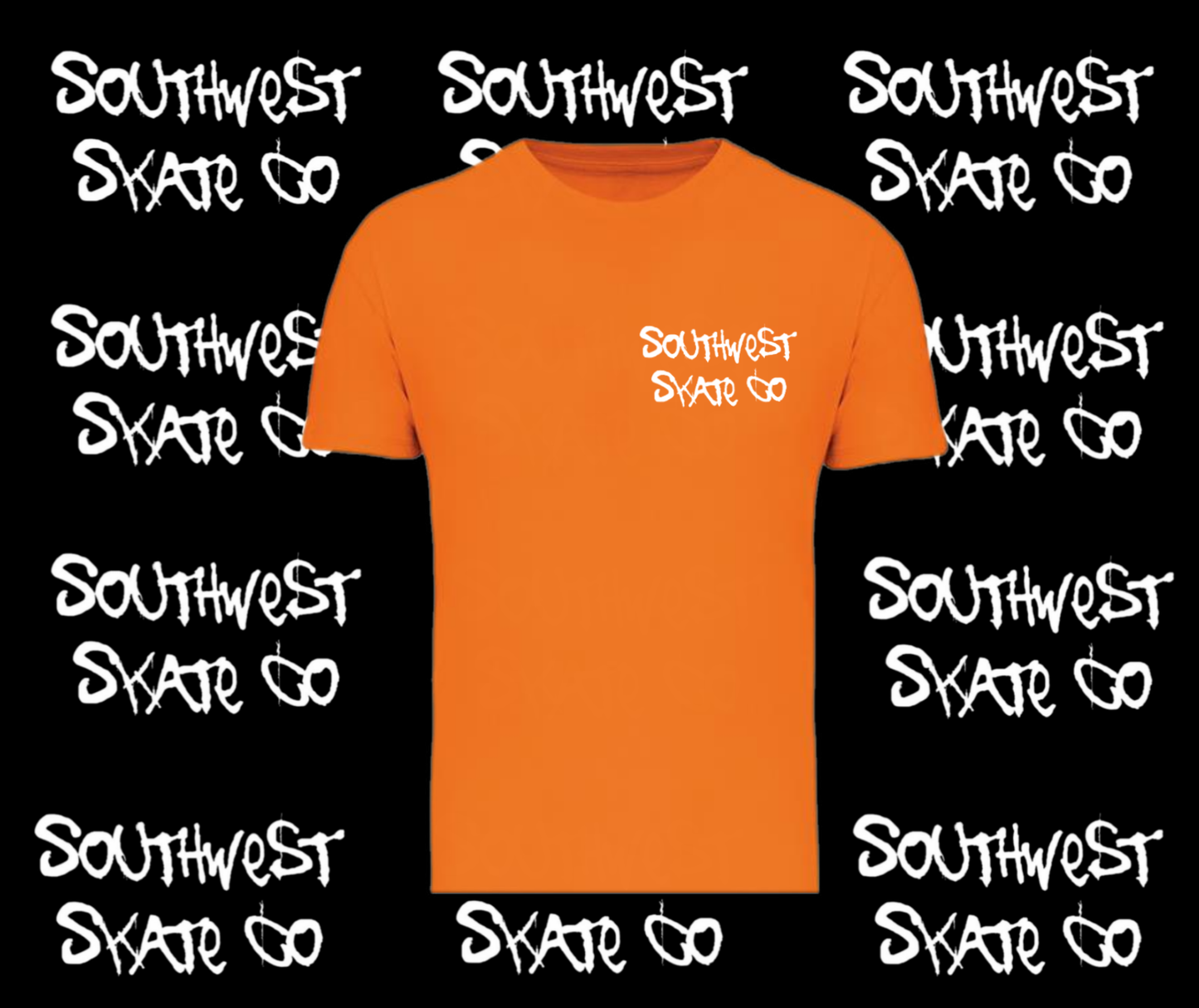 Orange southwest skate co t-shirt front and back print