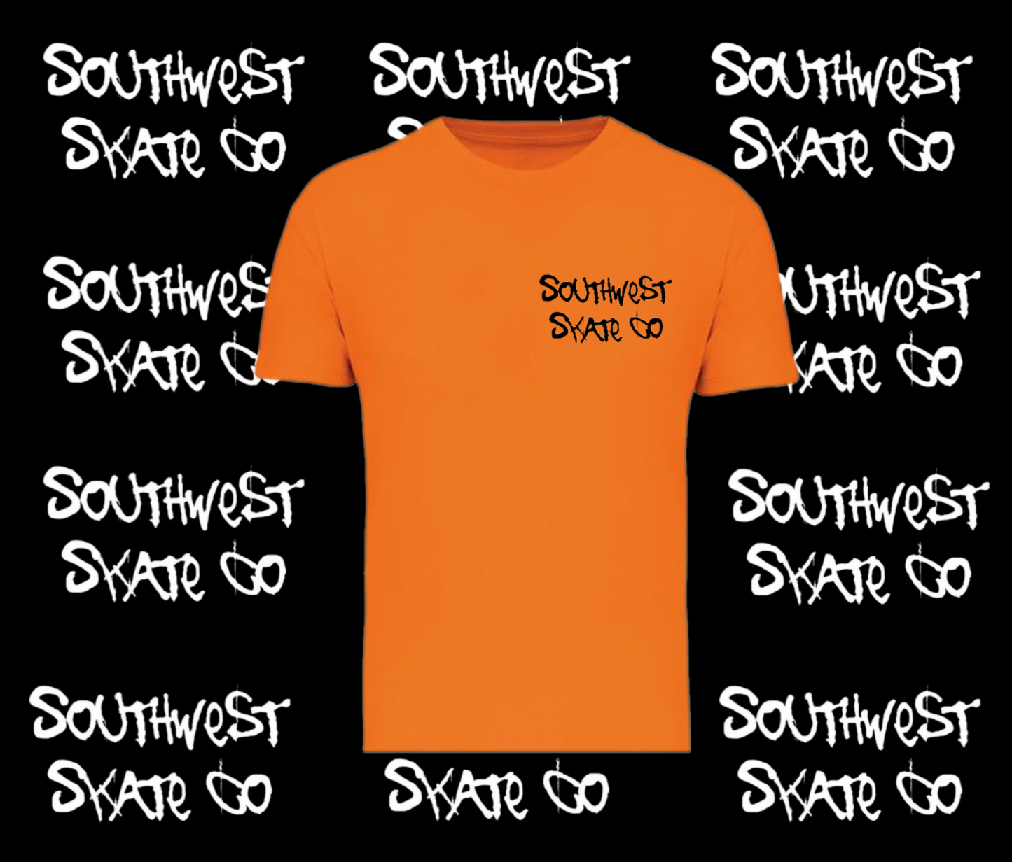 Orange southwest skate co t-shirt front and back print