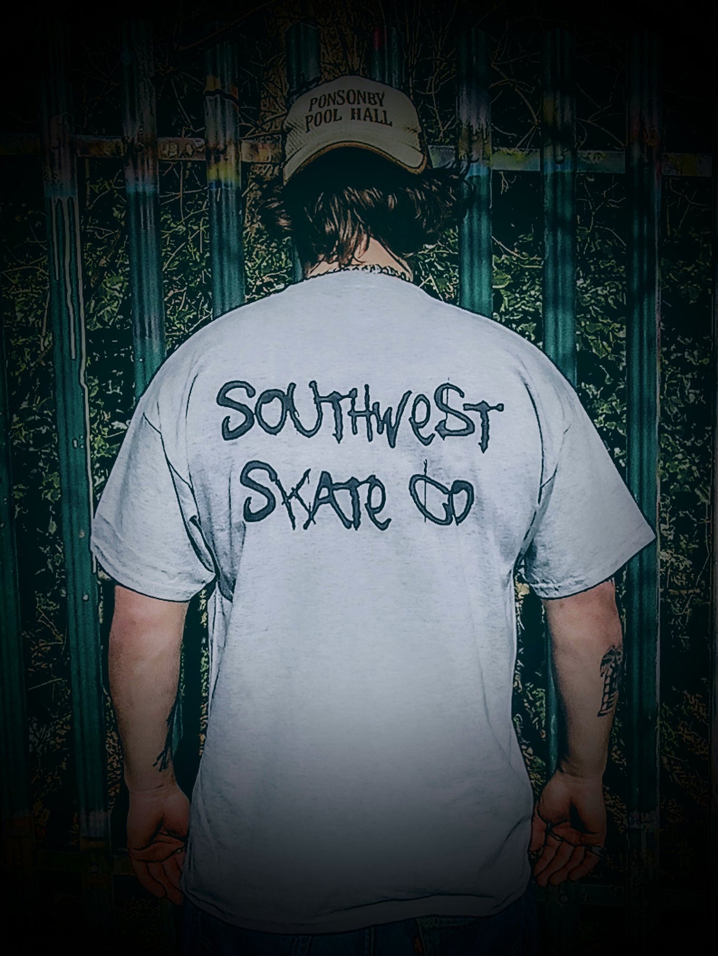 Grey southwest skate co back and front print t-shirt
