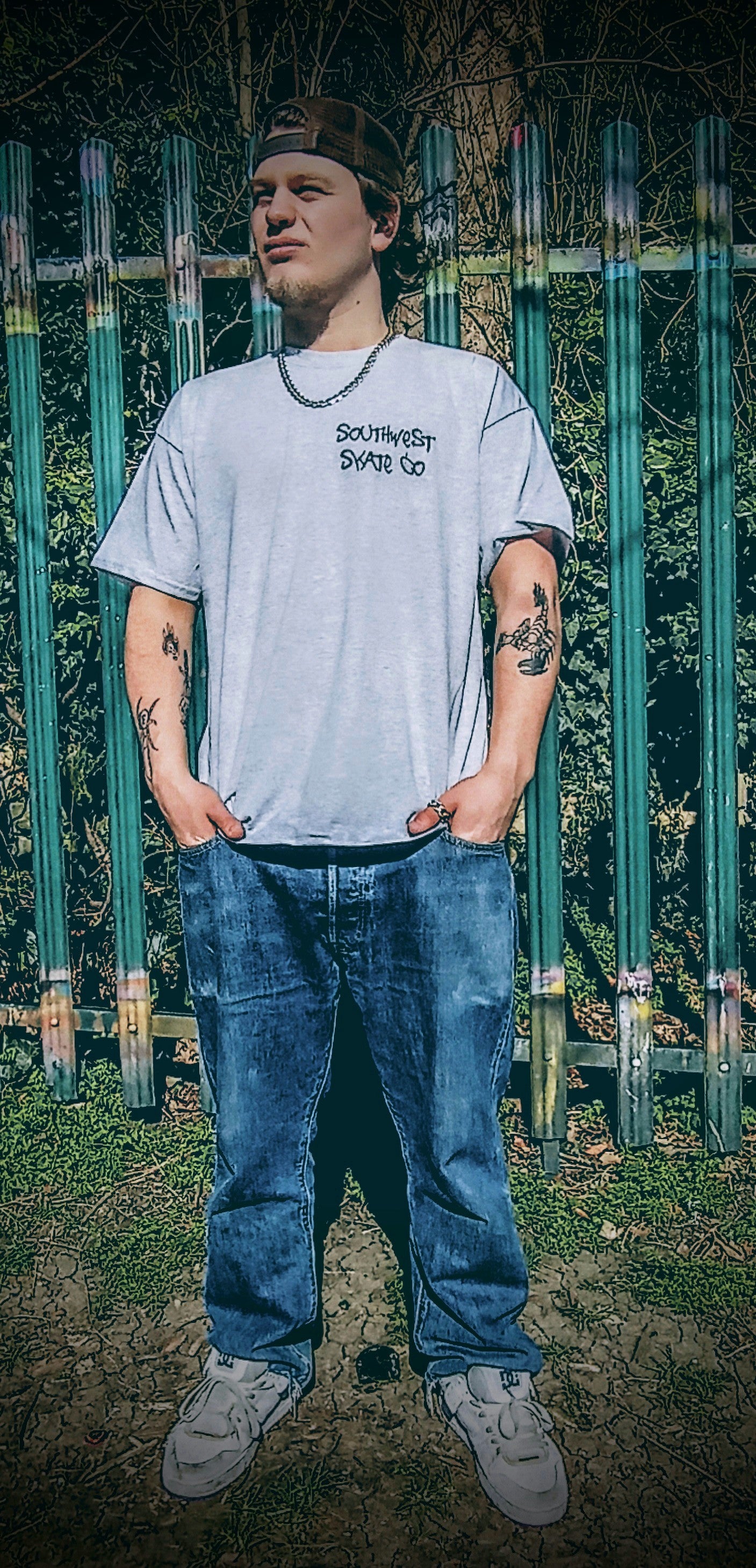 Grey southwest skate co back and front print t-shirt
