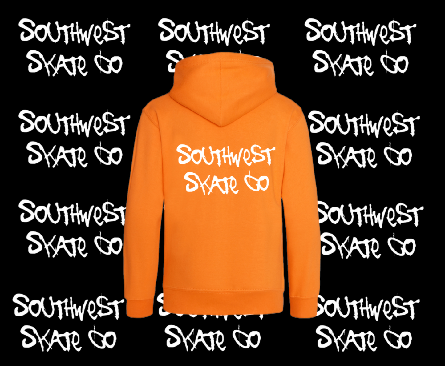 Orange southwest skate co white back and front print hoodie