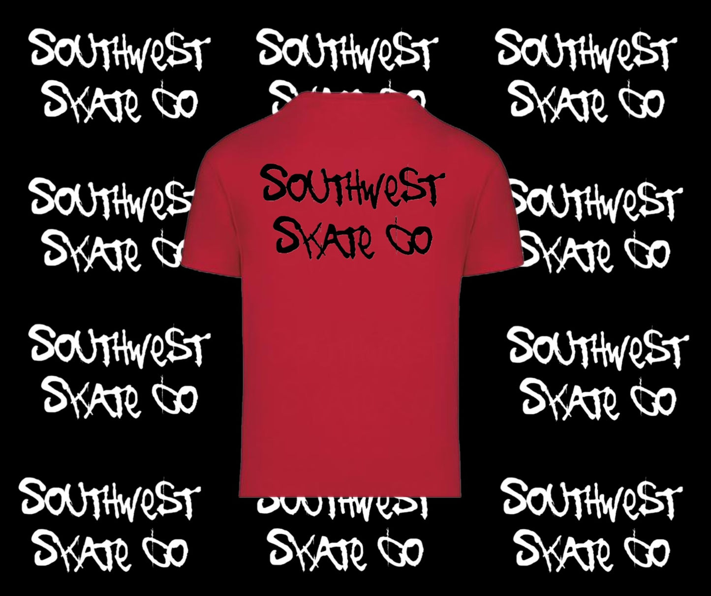 Red southwest skate co t-shirt front and back print