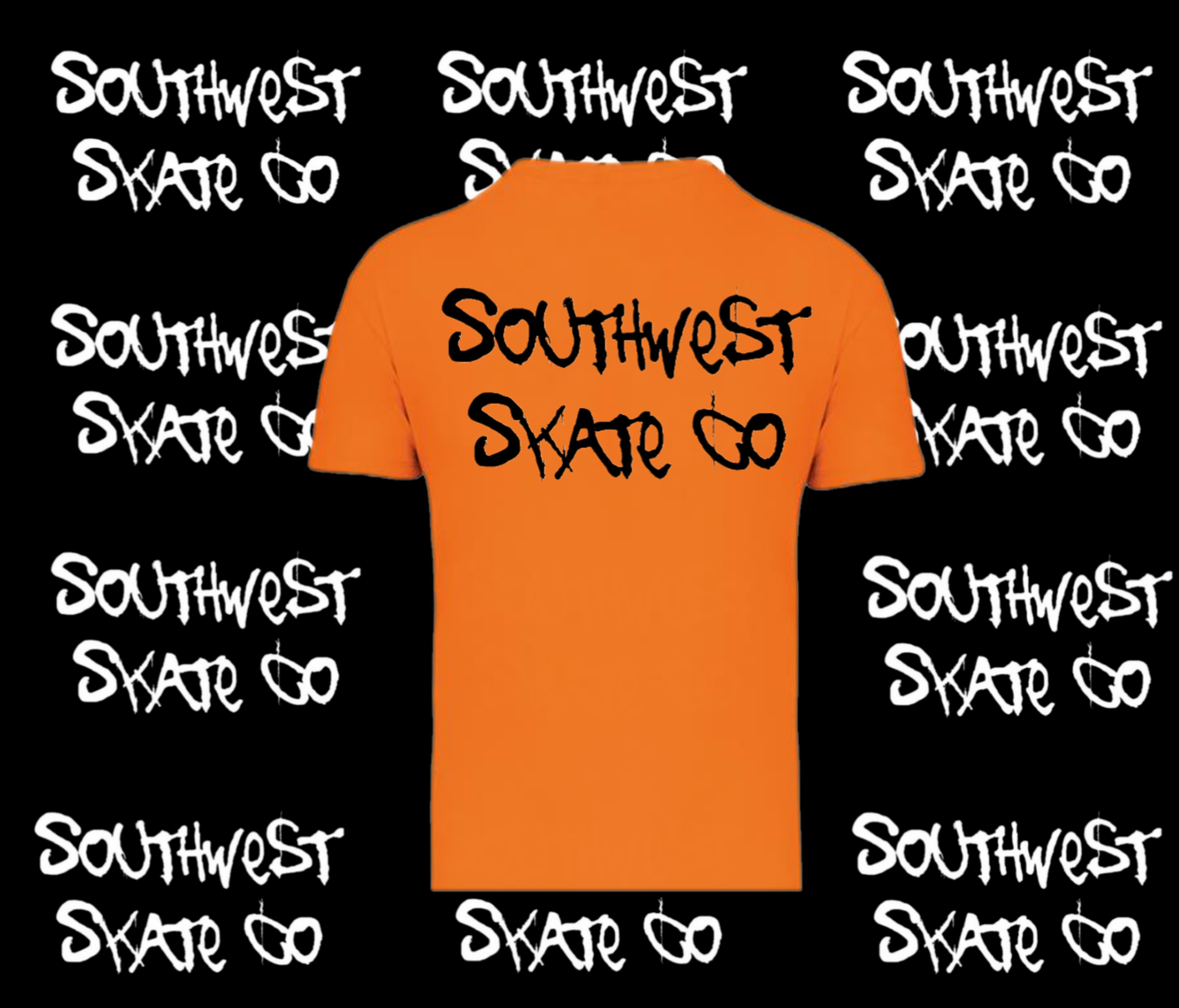 Orange southwest skate co t-shirt front and back print