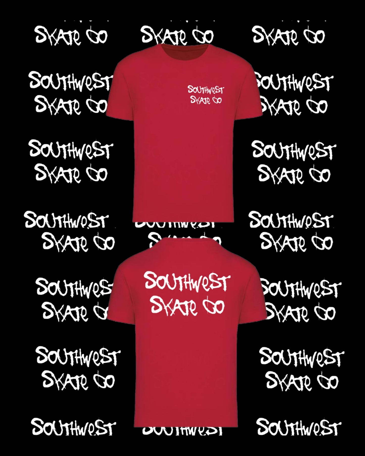 Red southwest skate co t-shirt front and back print