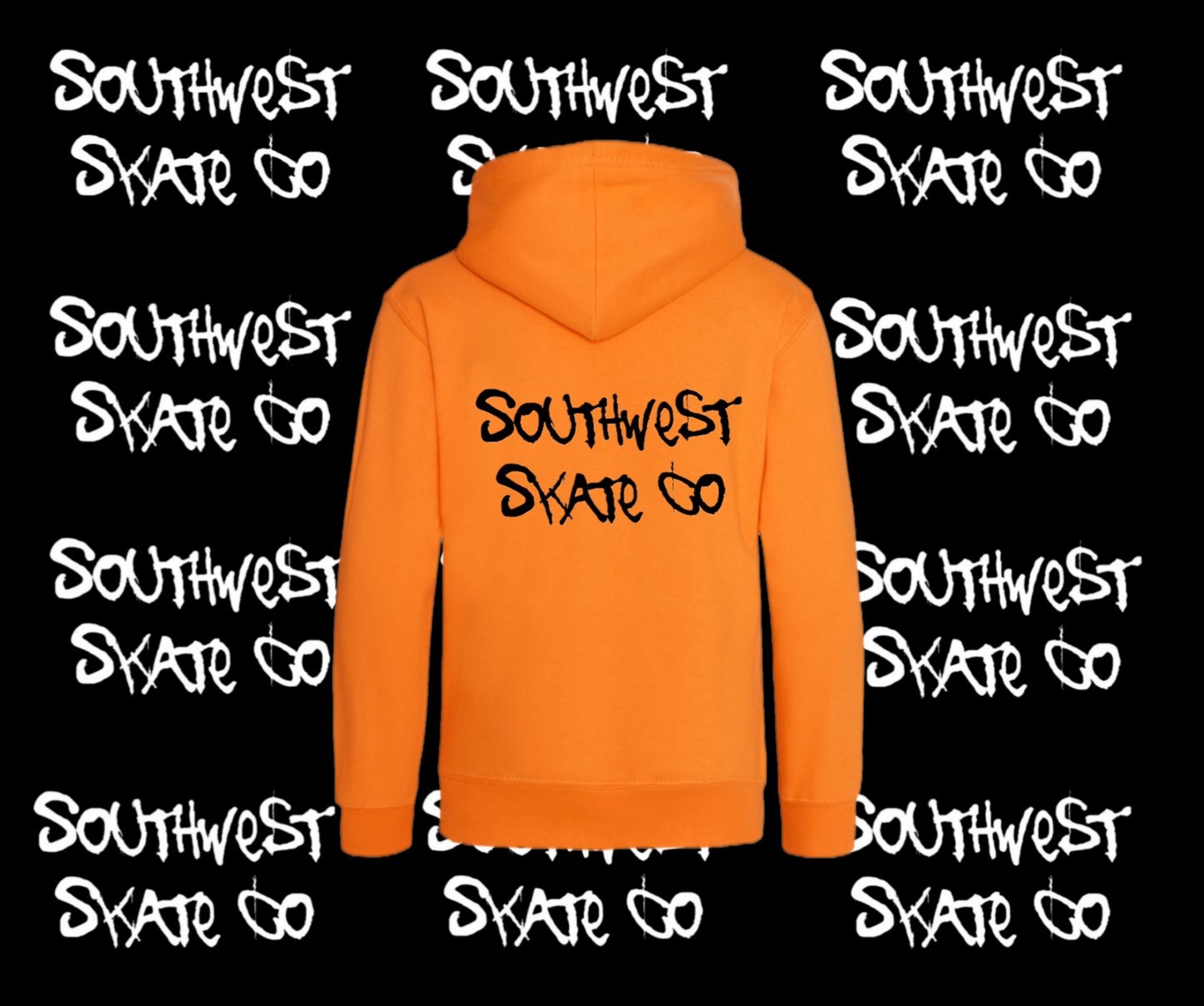 Orange southwest skate co black back and front print hoodie