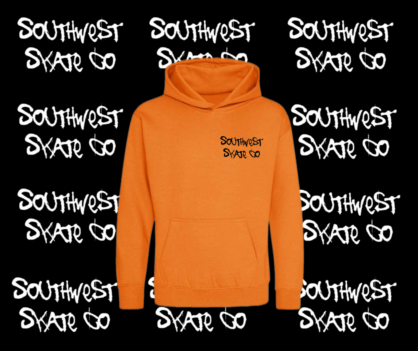 Orange southwest skate co black back and front print hoodie