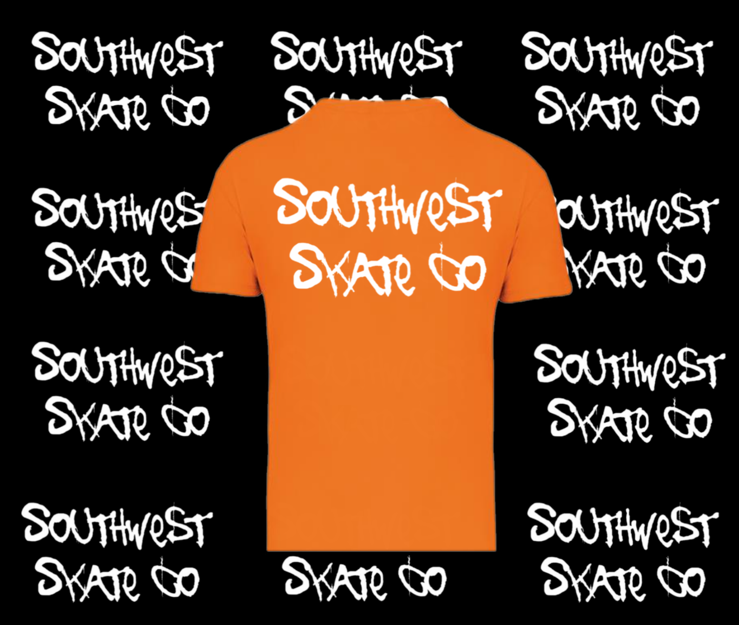 Orange southwest skate co t-shirt front and back print