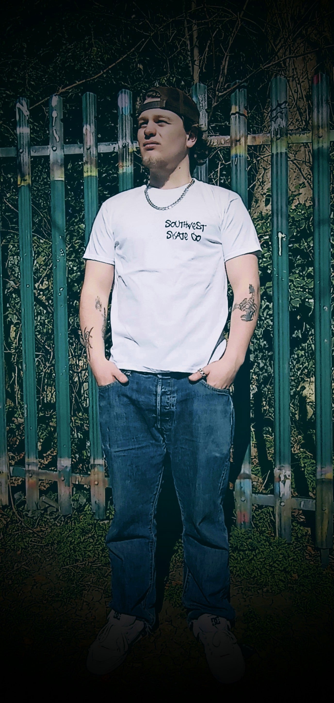 White southwest skate co back and front print t-shirt