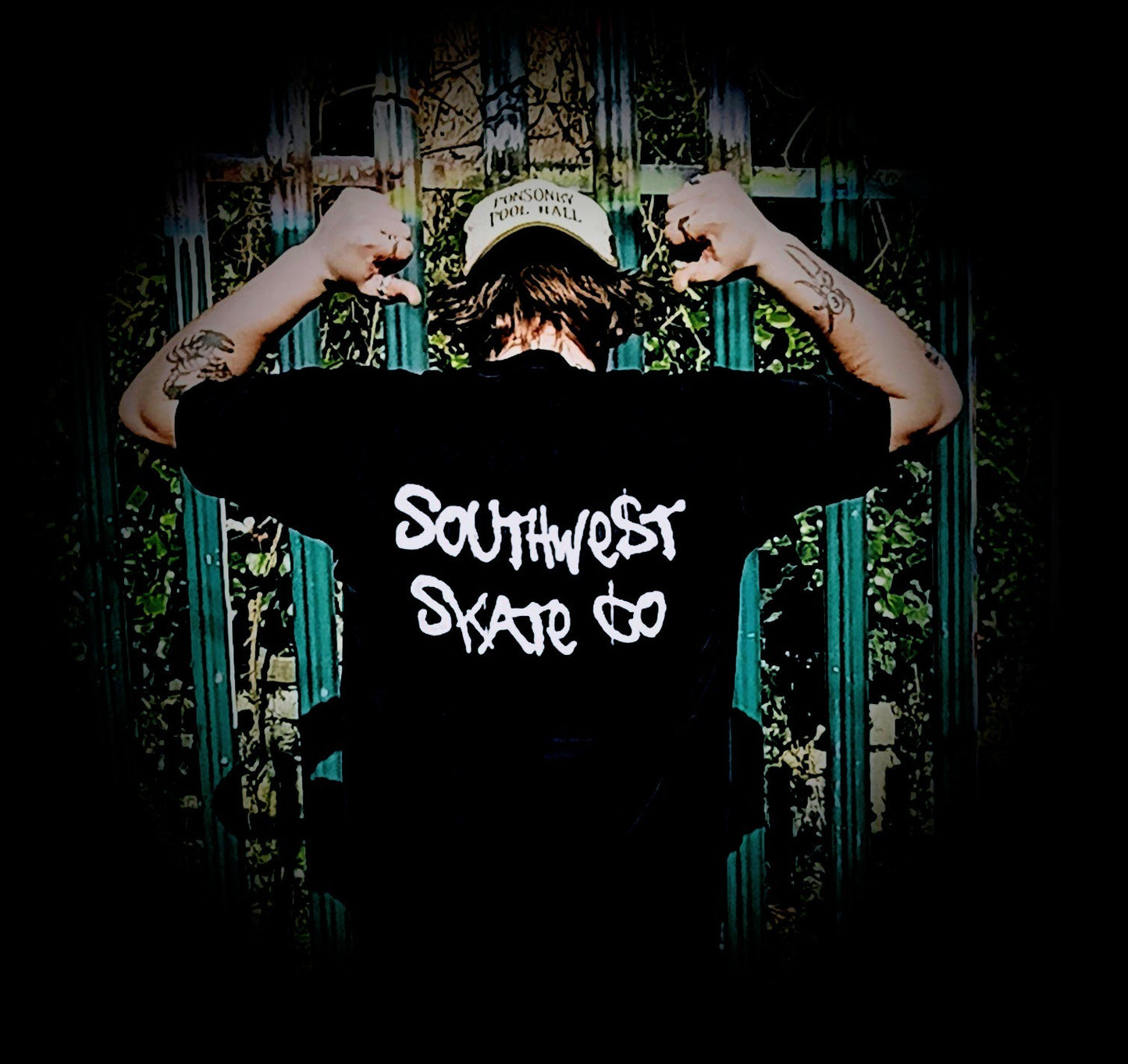 Black southwest skate co back and front print t-shirt