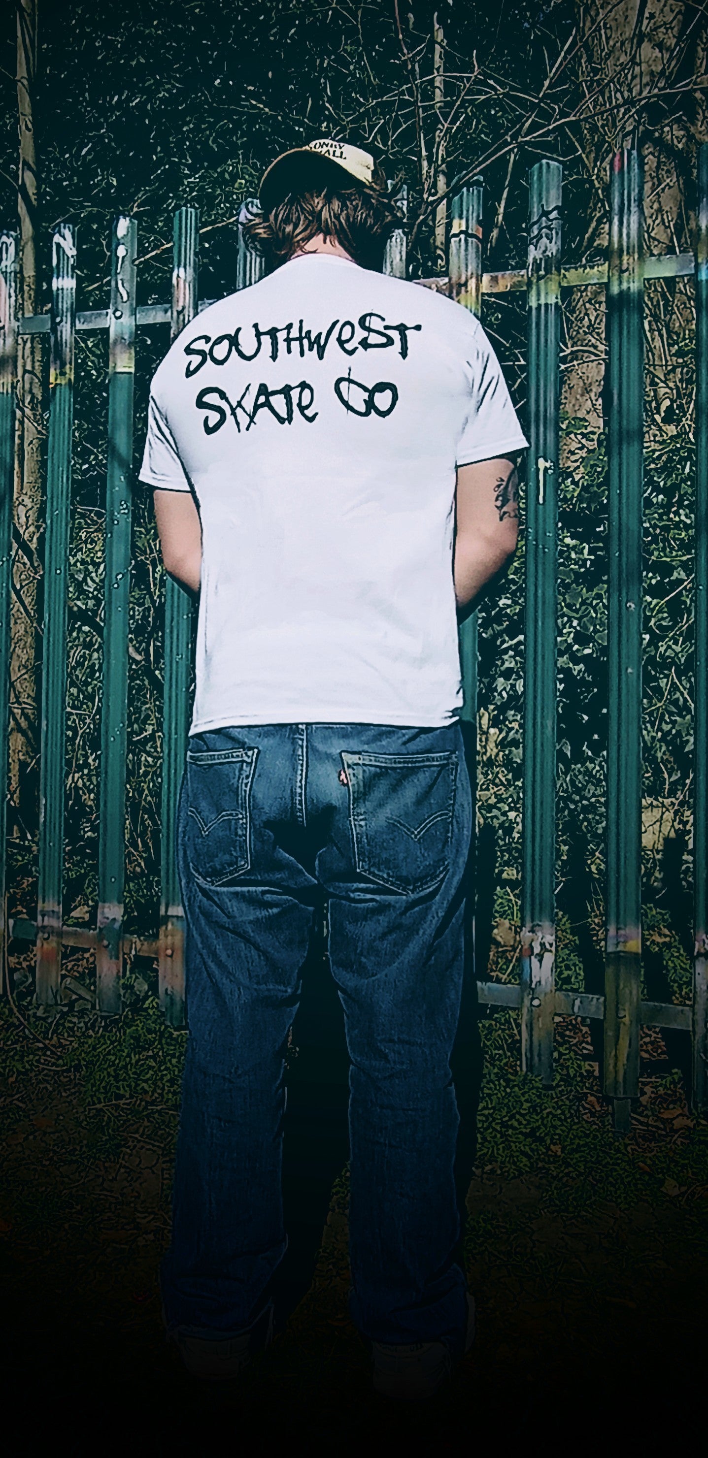 White southwest skate co back and front print t-shirt