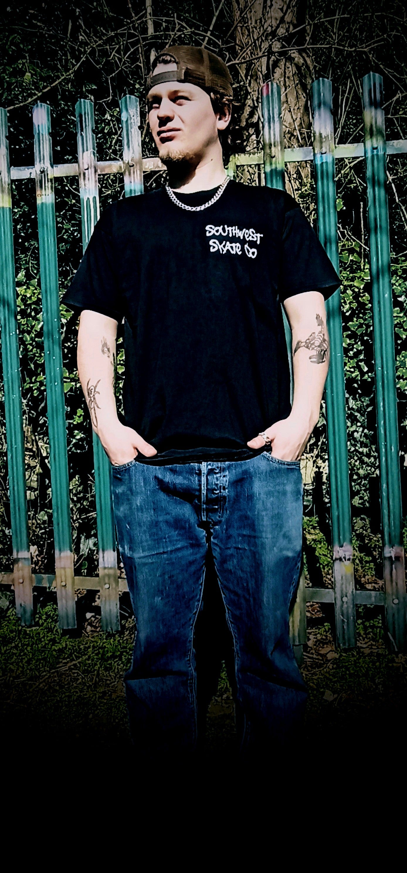 Black southwest skate co back and front print t-shirt