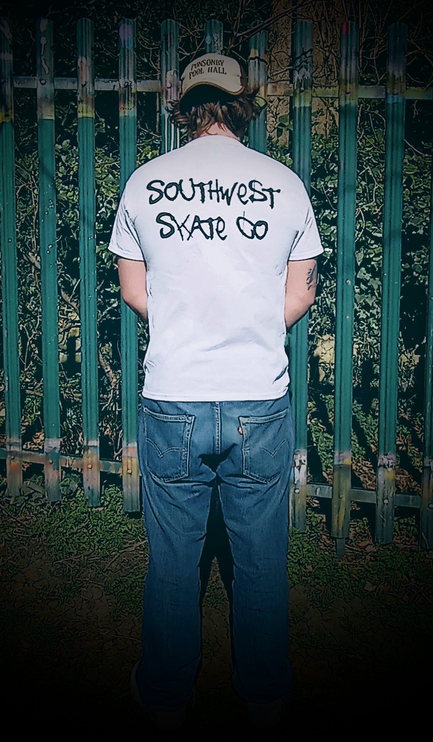 White southwest skate co back and front print t-shirt