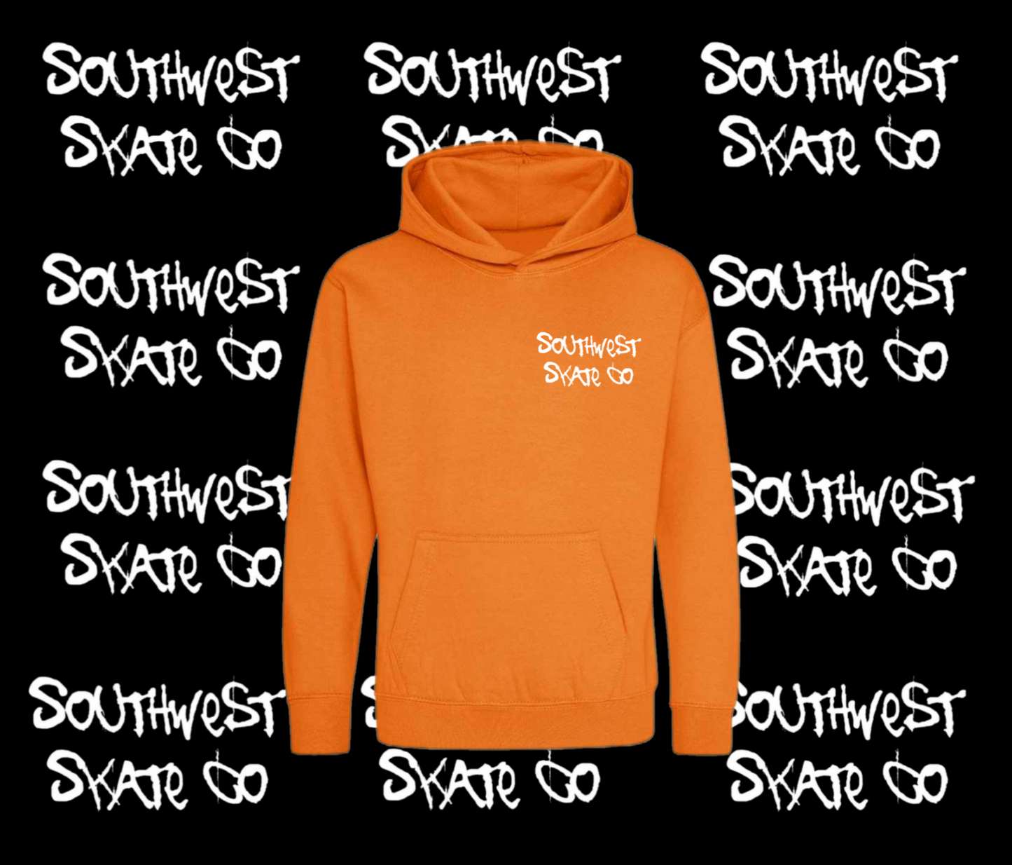 Orange southwest skate co white back and front print hoodie