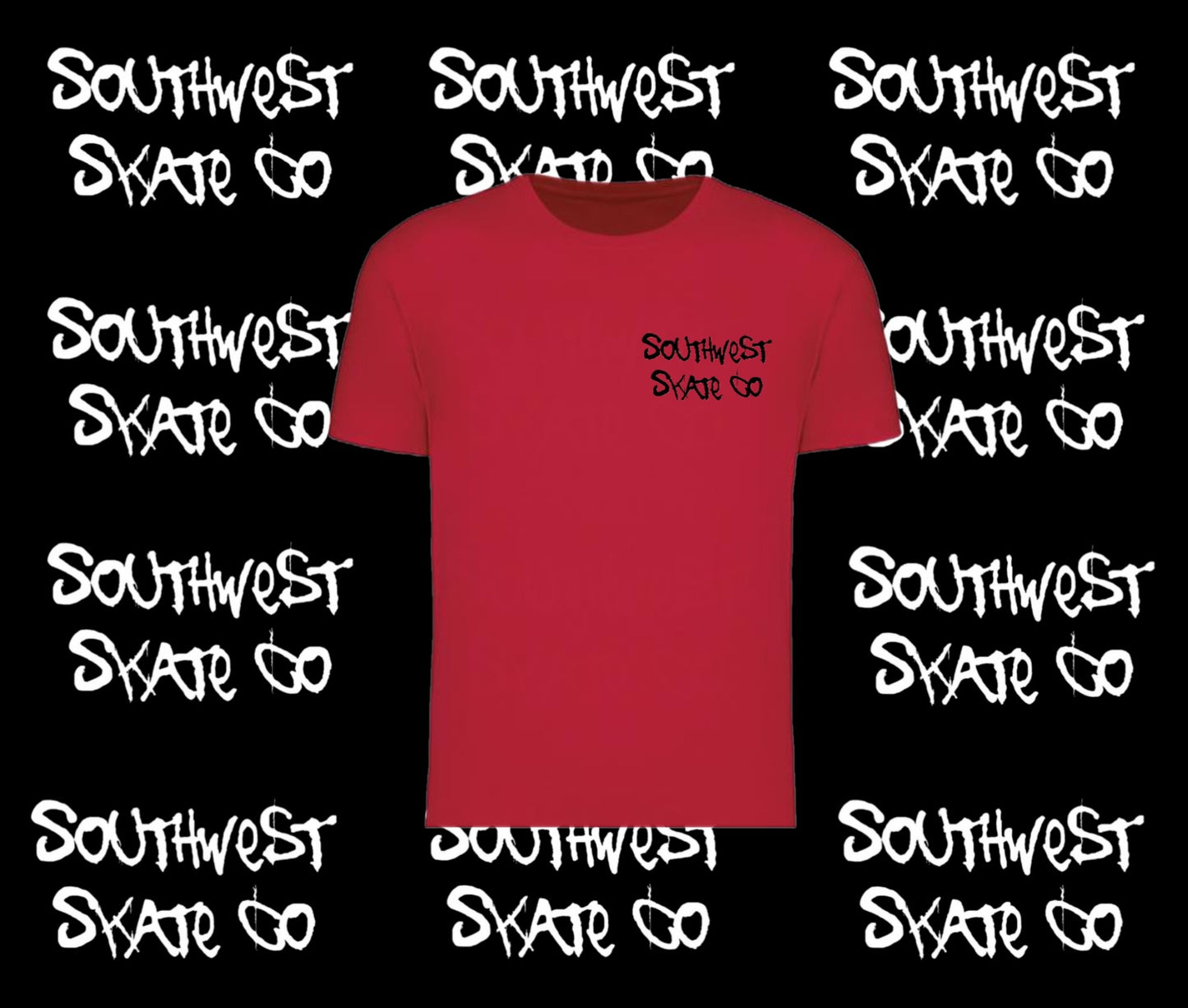 Red southwest skate co t-shirt front and back print