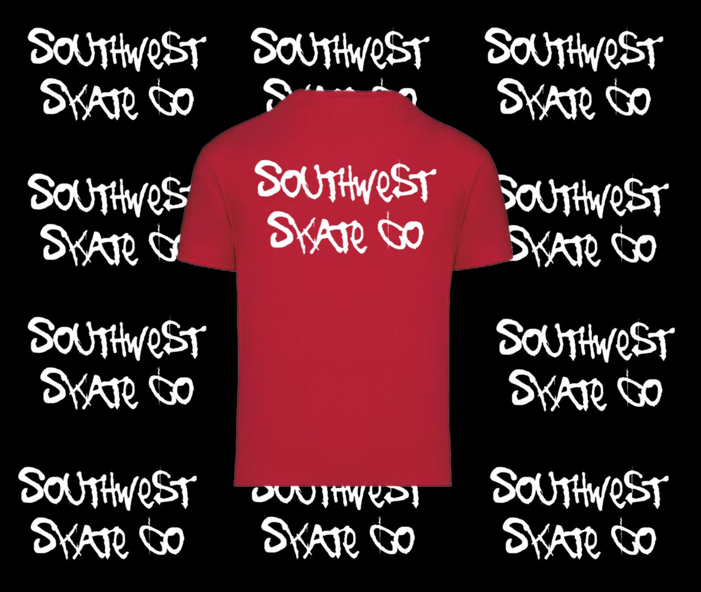 Red southwest skate co t-shirt front and back print