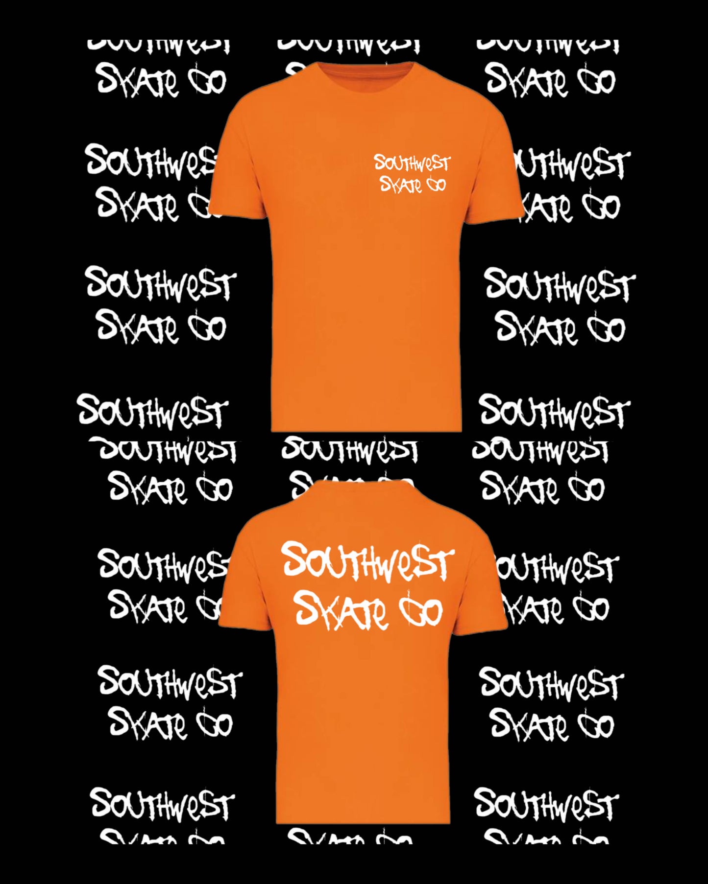 Orange southwest skate co t-shirt front and back print