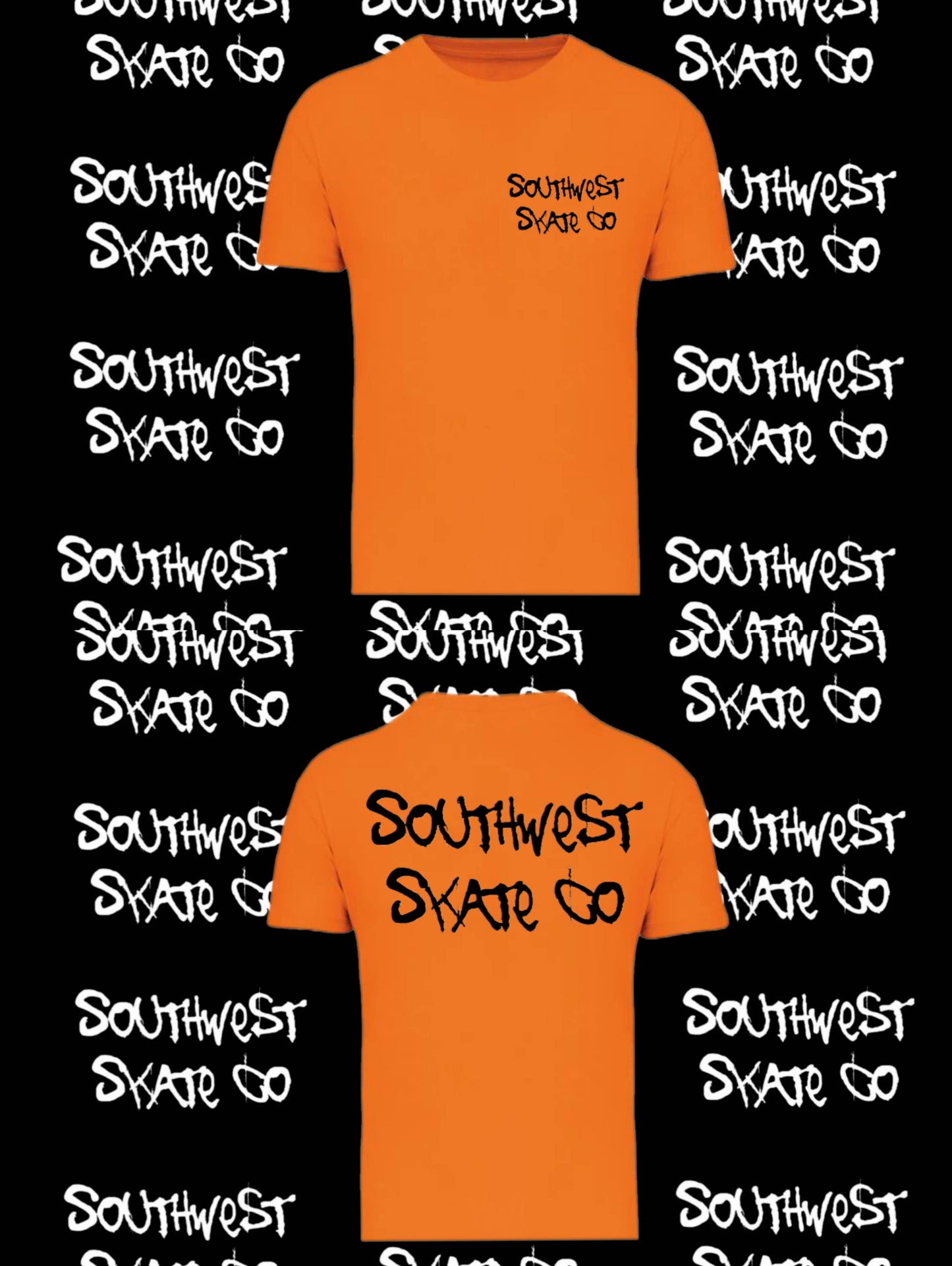 Orange southwest skate co t-shirt front and back print
