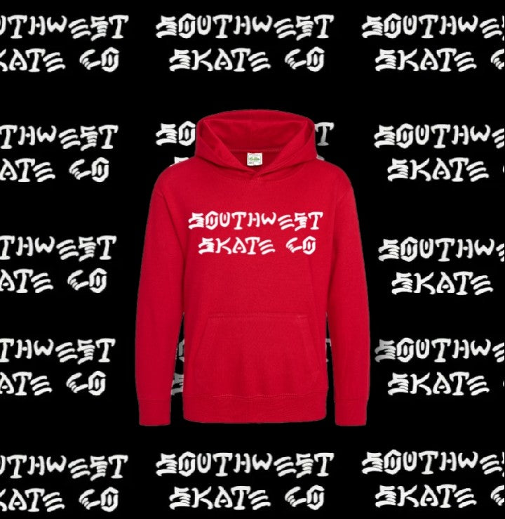 Red southwest skate co skate and destroy white logo hoodie