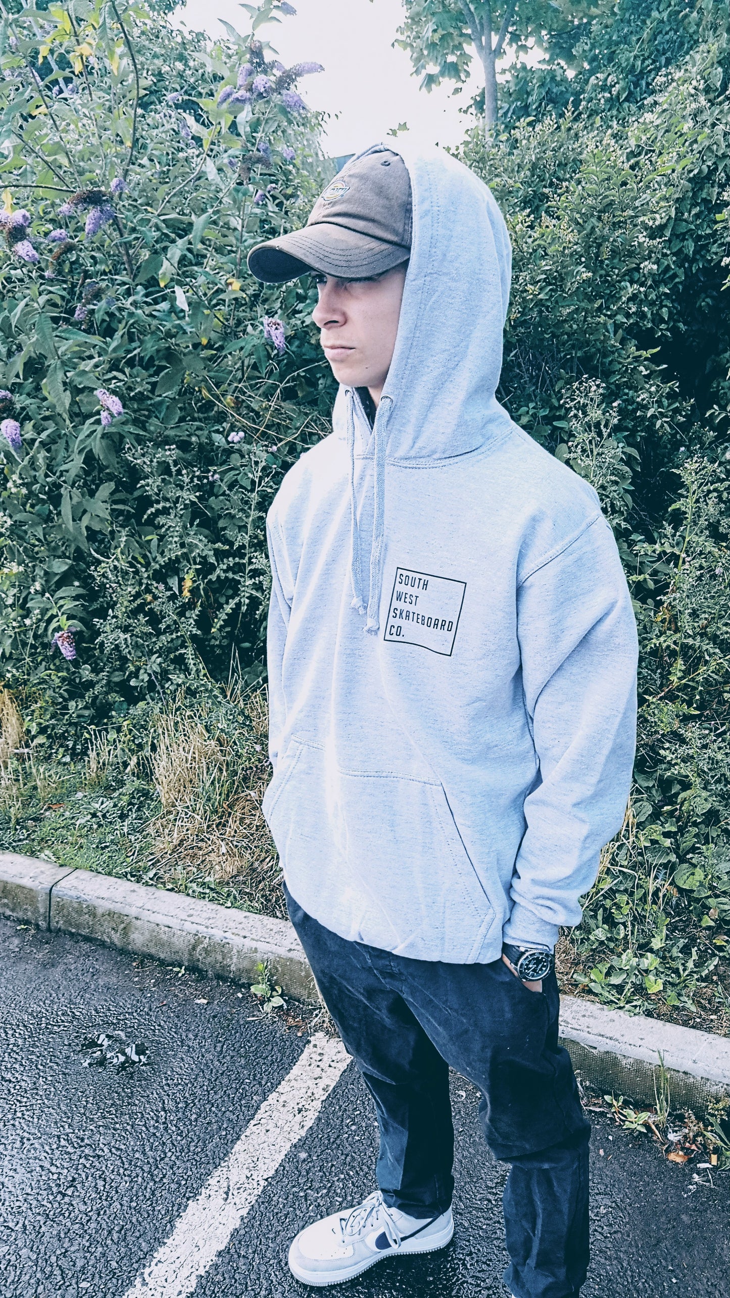 Grey OG box logo hoodie