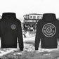 Black southwest skate co front and back wheel logo hoodie
