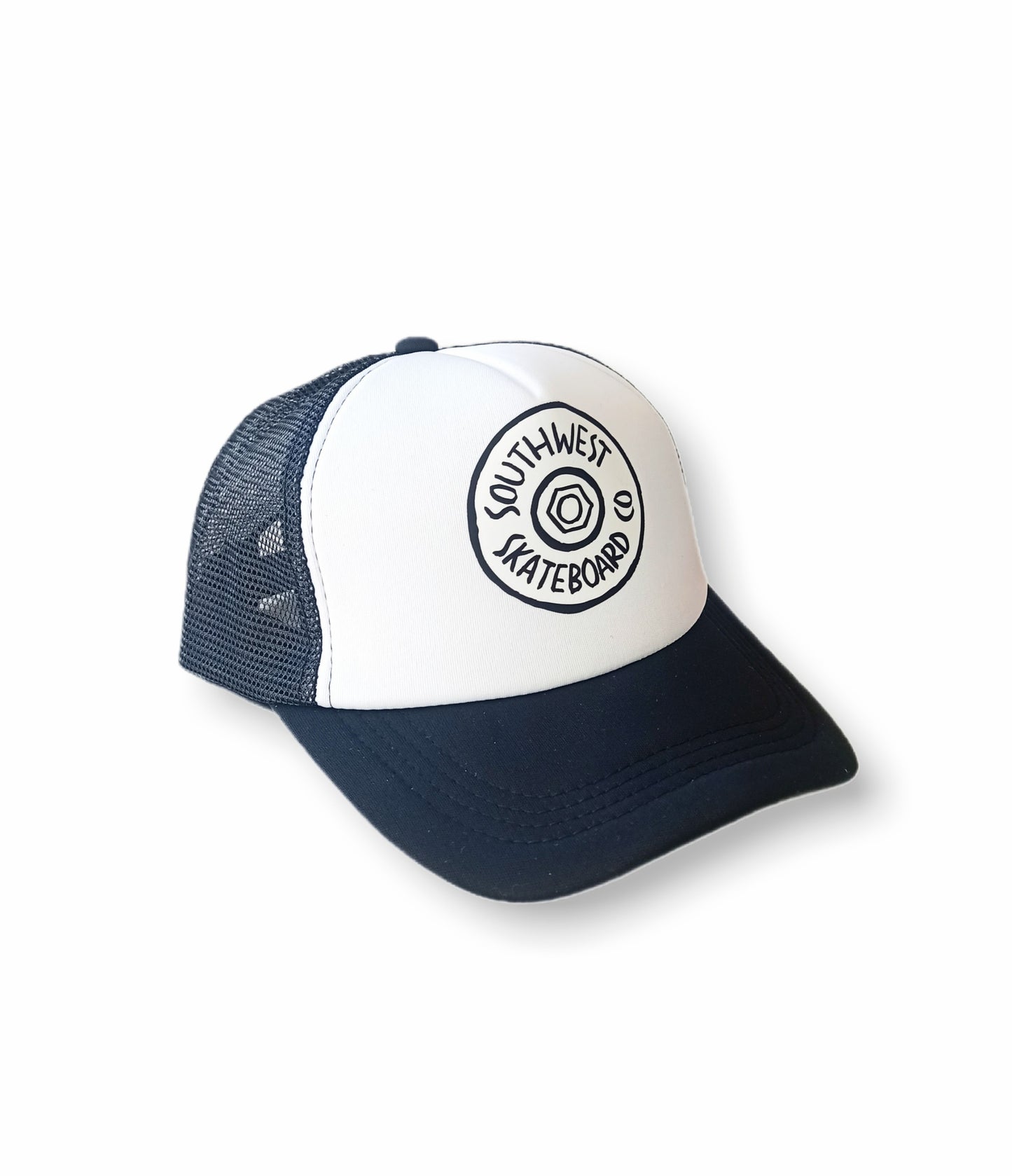 Southwest skate co wheel logo trucker hat