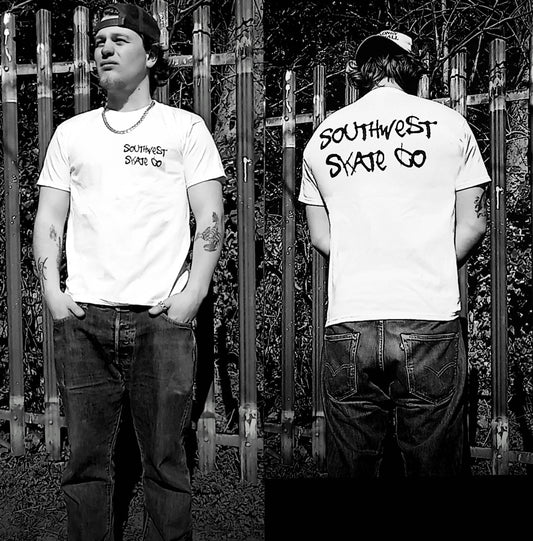 White southwest skate co back and front print t-shirt