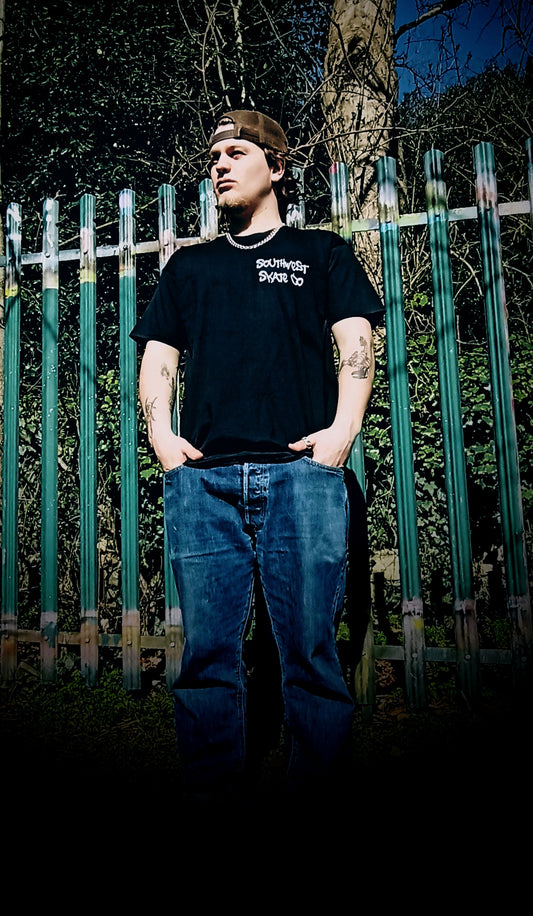 Black southwest skate co back and front print t-shirt