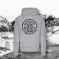 Grey southwest skate co front wheel logo hoodie